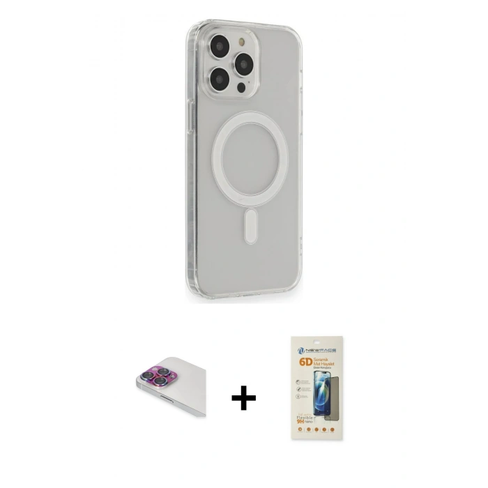 MARSİLYAN™- iPhone 13 Pro Max Kılıf Pusula Çizgi Koleksiyonu - Siyah 6D Mat Seramik Hayalet Nano Ekran Koruyucu + Pers Alüminyum Kamera Lens - GI