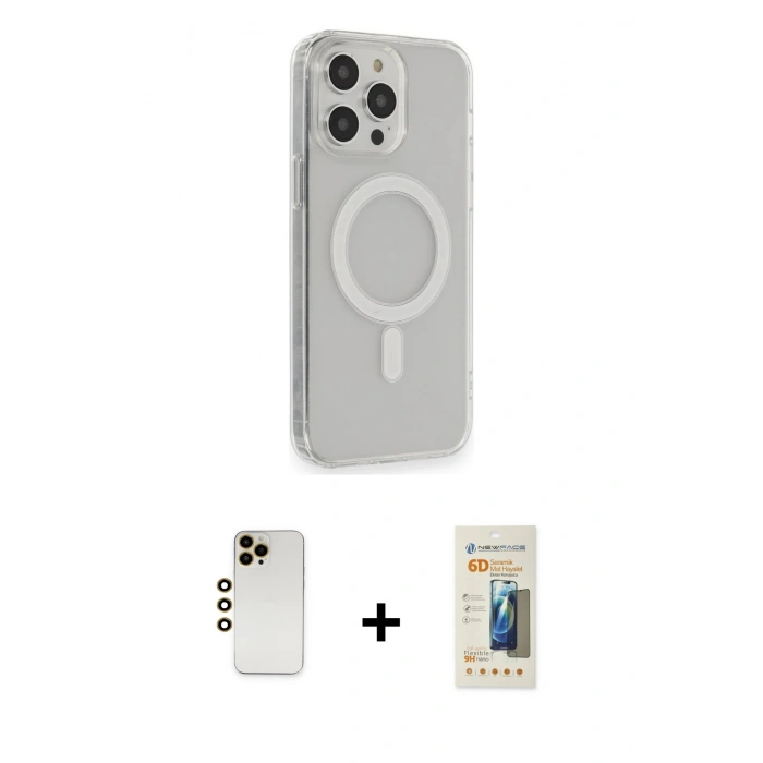 MARSİLYAN™- iPhone 13 Pro Max Kılıf Pusula Çizgi Koleksiyonu - Siyah 6D Mat Seramik Hayalet Nano Ekran Koruyucu + Shine Kamera Lens - GD