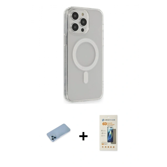 MARSİLYAN™- iPhone 13 Pro Max Kılıf Pusula Çizgi Koleksiyonu - Siyah 6D Mat Seramik Hayalet Nano Ekran Koruyucu + Shine Kamera Lens Koruma Cam - MI