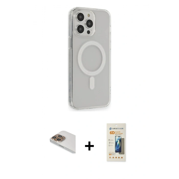 MARSİLYAN™- iPhone 13 Pro Max Kılıf Pusula Çizgi Koleksiyonu - Siyah 6D Mat Seramik Hayalet Nano Ekran Koruyucu + Gold Pers Alüminyum Kamera Lens