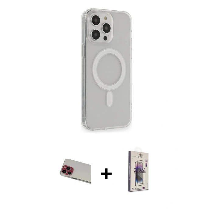 MARSİLYAN™- iPhone 13 Pro Max Kılıf Pusula Çizgi Koleksiyonu - Siyah Bilvis 3D Cam Ekran Koruyucu + Kırmızı Rainbow Kamera Lens Koruma Cam