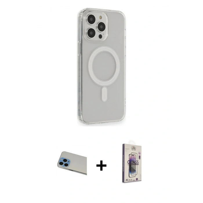 MARSİLYAN™- iPhone 13 Pro Max Kılıf Pusula Çizgi Koleksiyonu - Siyah Bilvis 3D Cam Ekran Koruyucu + Rainbow Kamera Lens Koruma Cam - MI