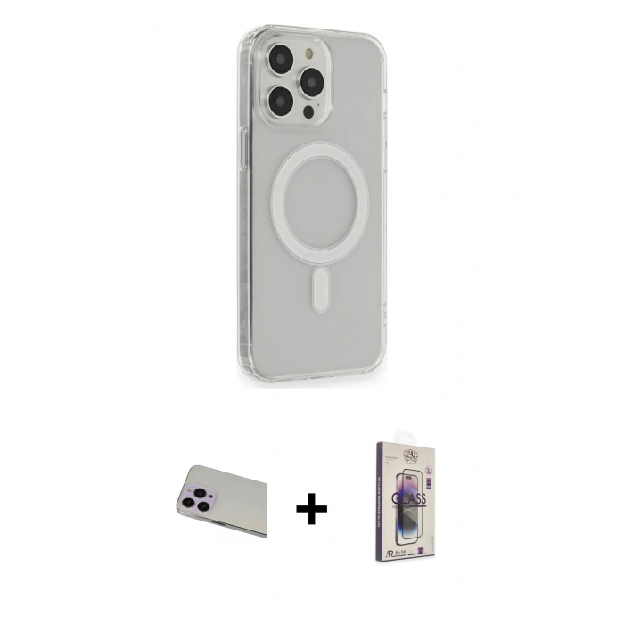 MARSİLYAN™- iPhone 13 Pro Max Kılıf Pusula Çizgi Koleksiyonu - Siyah Bilvis 3D Cam Ekran Koruyucu + Rainbow Kamera Lens Koruma Cam - MR