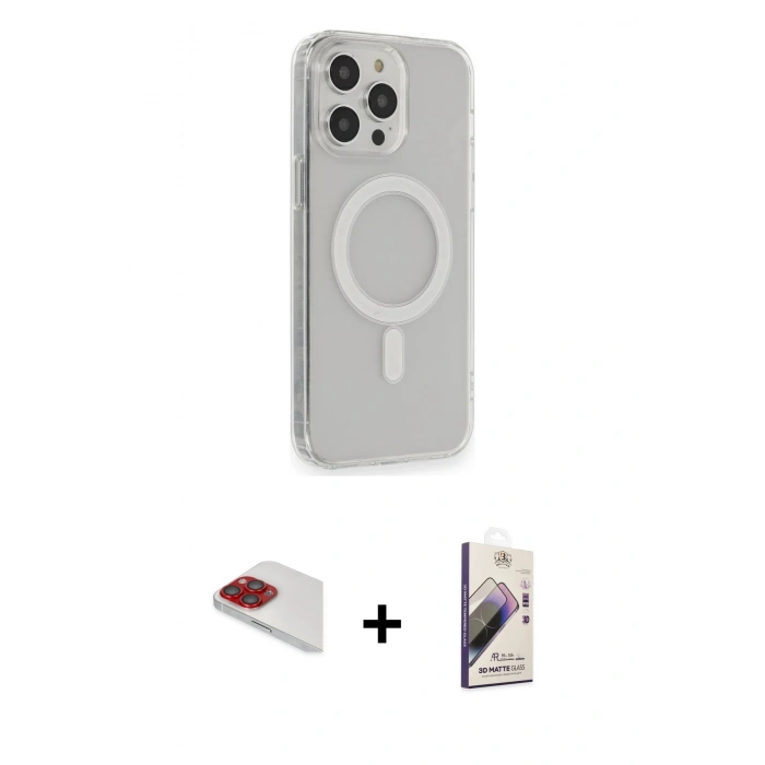 MARSİLYAN™- iPhone 13 Pro Max Kılıf Pusula Çizgi Koleksiyonu - Siyah Bilvis 3D Mat Cam Ekran Koruyucu + Kırmızı Pers Alüminyum Kamera Lens