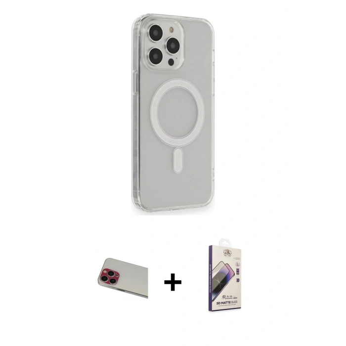 MARSİLYAN™- iPhone 13 Pro Max Kılıf Pusula Çizgi Koleksiyonu - Siyah Bilvis 3D Mat Cam Ekran Koruyucu + Kırmızı Rainbow Kamera Lens Koruma Cam