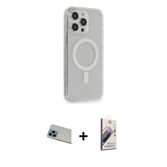 MARSİLYAN™- iPhone 13 Pro Max Kılıf Pusula Çizgi Koleksiyonu - Siyah Bilvis 3D Mat Cam Ekran Koruyucu + Rainbow Kamera Lens Koruma Cam - MI