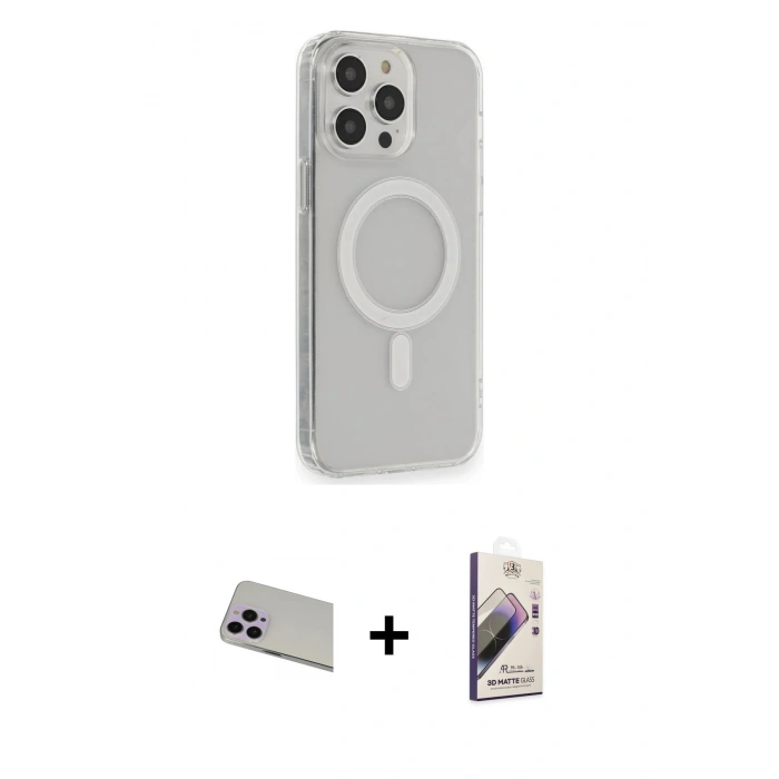 MARSİLYAN™- iPhone 13 Pro Max Kılıf Pusula Çizgi Koleksiyonu - Siyah Bilvis 3D Mat Cam Ekran Koruyucu + Rainbow Kamera Lens Koruma Cam - MR
