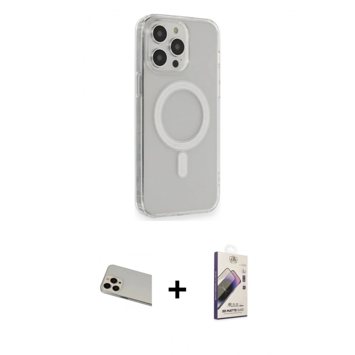 MARSİLYAN™- iPhone 13 Pro Max Kılıf Pusula Çizgi Koleksiyonu - Siyah Bilvis 3D Mat Cam Ekran Koruyucu + Rose Gold Rainbow Kamera Lens Koruma Cam