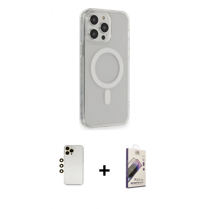 MARSİLYAN™- iPhone 13 Pro Max Kılıf Pusula Çizgi Koleksiyonu - Siyah Bilvis 3D Mat Cam Ekran Koruyucu + Shine Kamera Lens - GD