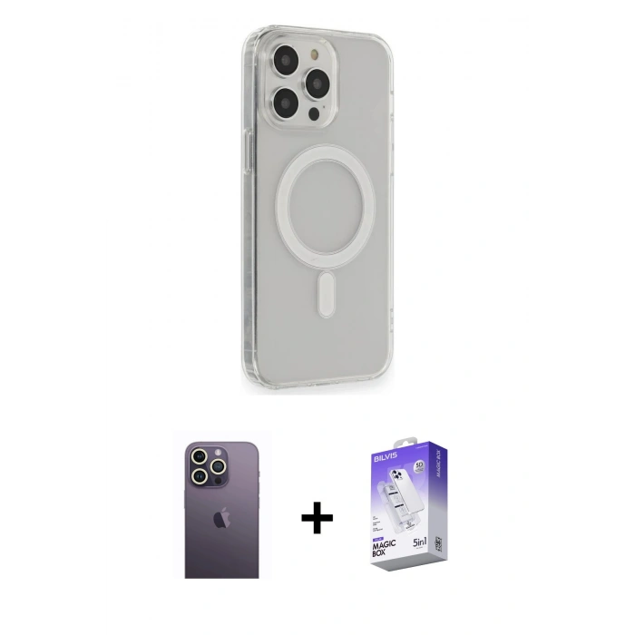 MARSİLYAN™- iPhone 13 Pro Max Kılıf Pusula Çizgi Koleksiyonu - Siyah Bilvis 5in1 3D Magic Cam Ekran Koruyucu + Neon Fosforlu Kamera Lens - BZ
