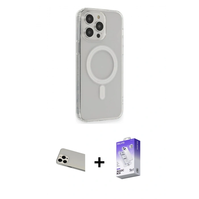 MARSİLYAN™- iPhone 13 Pro Max Kılıf Pusula Çizgi Koleksiyonu - Siyah Bilvis 5in1 3D Magic Cam Ekran Koruyucu + Rainbow Kamera Lens Koruma Cam - BZ