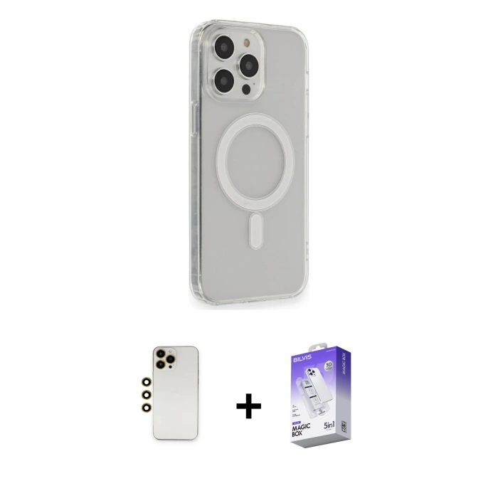 MARSİLYAN™- iPhone 13 Pro Max Kılıf Pusula Çizgi Koleksiyonu - Siyah Bilvis 5in1 3D Magic Cam Ekran Koruyucu + Shine Kamera Lens - GD