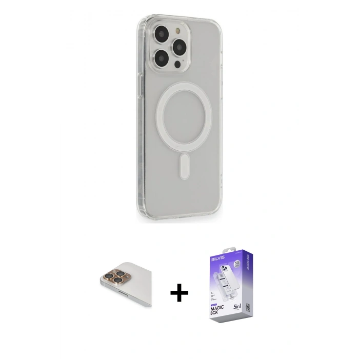 MARSİLYAN™- iPhone 13 Pro Max Kılıf Pusula Çizgi Koleksiyonu - Siyah Bilvis 5in1 3D Magic Cam Ekran Koruyucu + Pers Alüminyum Kamera Lens - GD