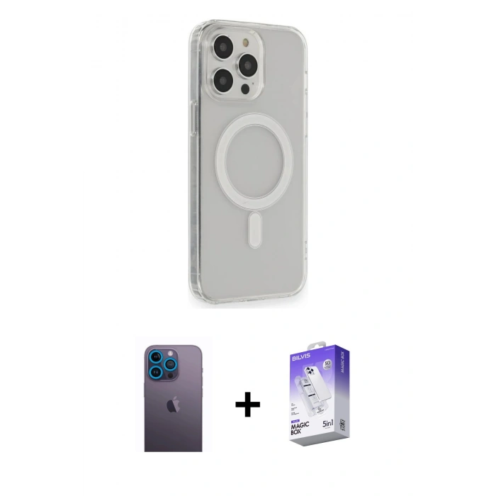MARSİLYAN™- iPhone 13 Pro Max Kılıf Pusula Çizgi Koleksiyonu - Siyah Bilvis 5in1 3D Magic Cam Ekran Koruyucu + Neon Fosforlu Kamera Lens - MI