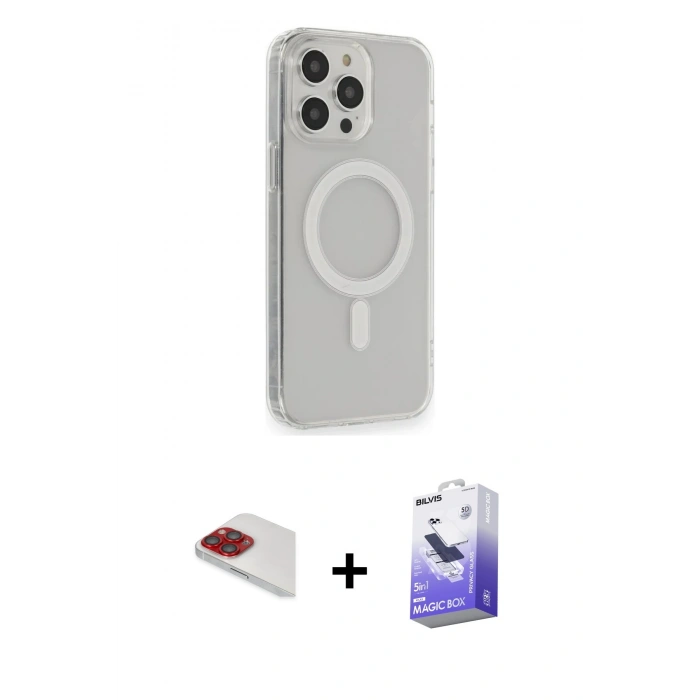 MARSİLYAN™- iPhone 13 Pro Max Kılıf Pusula Çizgi Koleksiyonu - Siyah Bilvis 5in1 5D Magic Hayalet Cam Ekran Koruyucu + Kırmızı Pers Alüminyum Kamera Lens