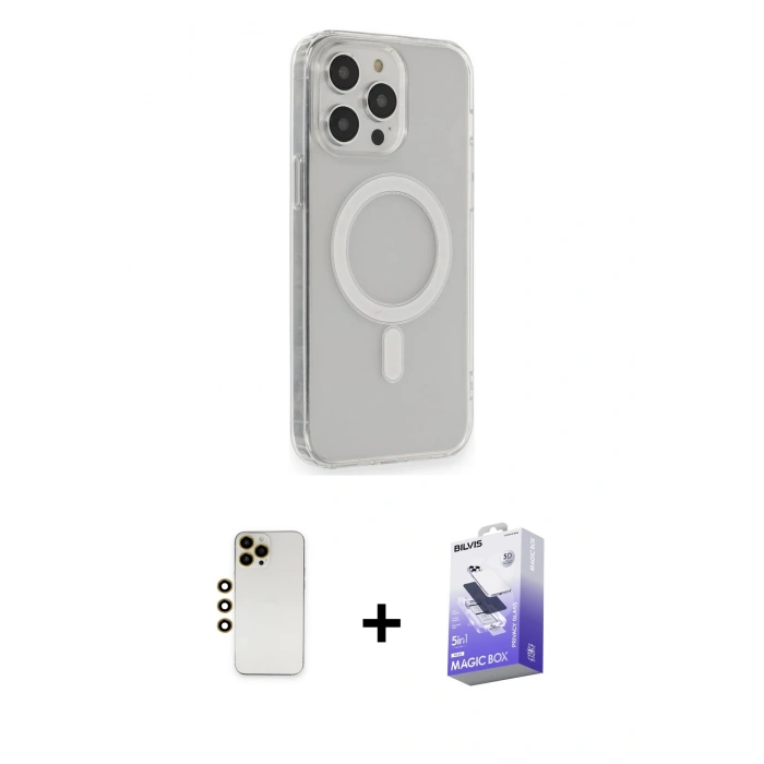MARSİLYAN™- iPhone 13 Pro Max Kılıf Pusula Çizgi Koleksiyonu - Siyah Bilvis 5in1 5D Magic Hayalet Cam Ekran Koruyucu + Shine Kamera Lens - GD