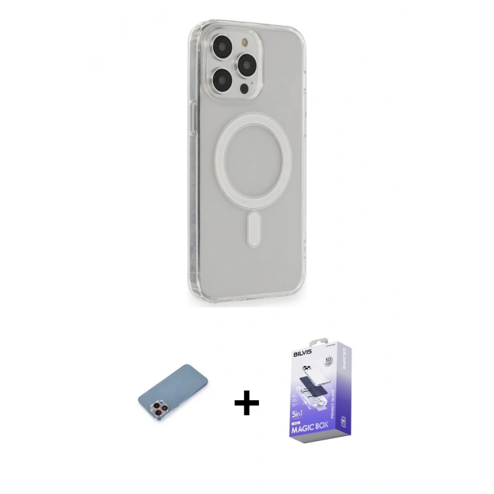 MARSİLYAN™- iPhone 13 Pro Max Kılıf Pusula Çizgi Koleksiyonu - Siyah Bilvis 5in1 5D Magic Hayalet Cam Ekran Koruyucu + Shine Kamera Lens Koruma Cam - PE