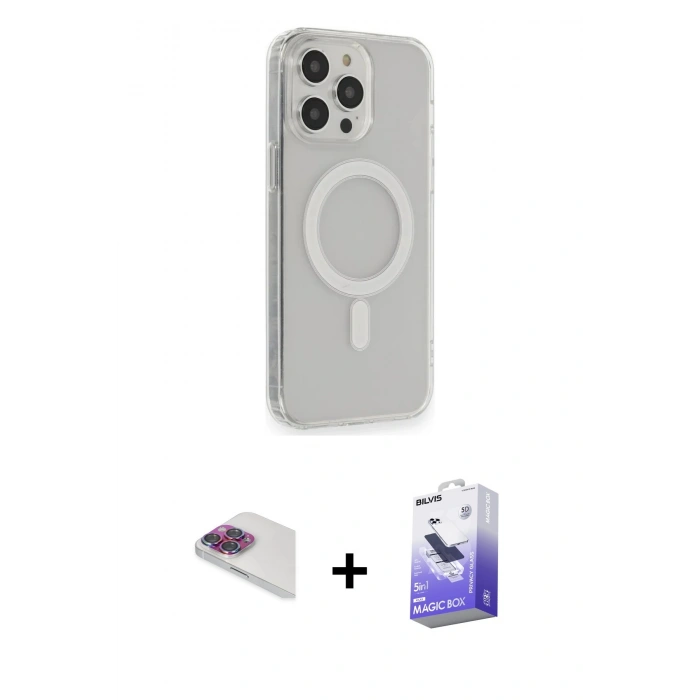 MARSİLYAN™- iPhone 13 Pro Max Kılıf Pusula Çizgi Koleksiyonu - Siyah Bilvis 5in1 5D Magic Hayalet Cam Ekran Koruyucu + Pers Alüminyum Kamera Lens - GI