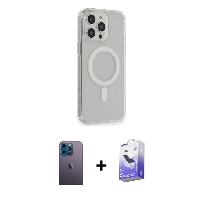 MARSİLYAN™- iPhone 13 Pro Max Kılıf Pusula Çizgi Koleksiyonu - Siyah Bilvis 5in1 5D Magic Hayalet Cam Ekran Koruyucu + Neon Fosforlu Kamera Lens - MI