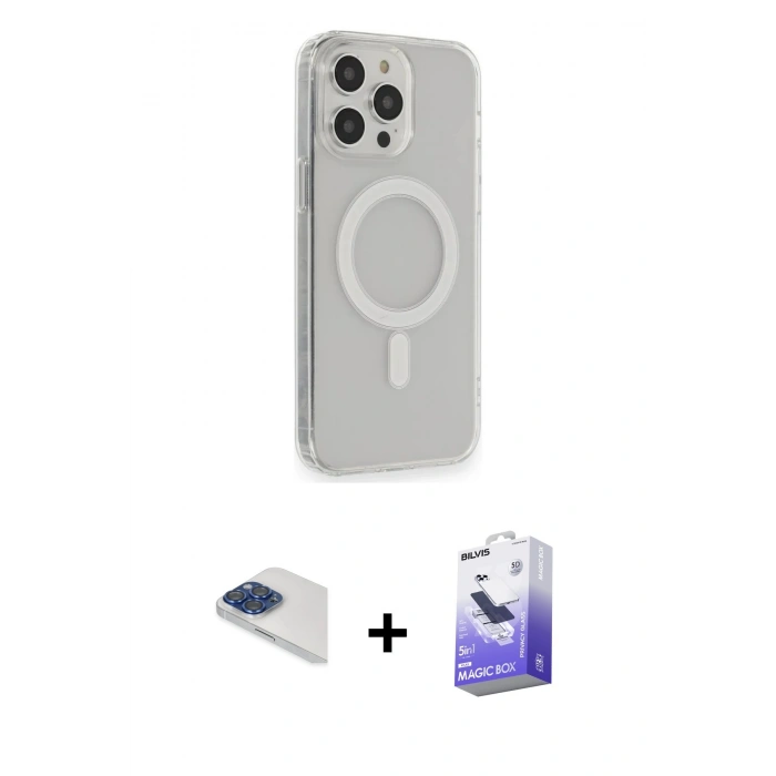 MARSİLYAN™- iPhone 13 Pro Max Kılıf Pusula Çizgi Koleksiyonu - Siyah Bilvis 5in1 5D Magic Hayalet Cam Ekran Koruyucu + Pers Alüminyum Kamera Lens - LT