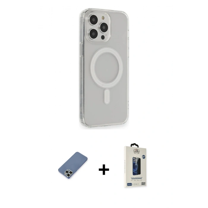 MARSİLYAN™- iPhone 13 Pro Max Kılıf Pusula Çizgi Koleksiyonu - Siyah Bilvis Hayalet Cam Ekran Koruyucu + Açık Yeşil Metal Kamera Lens Koruma Cam