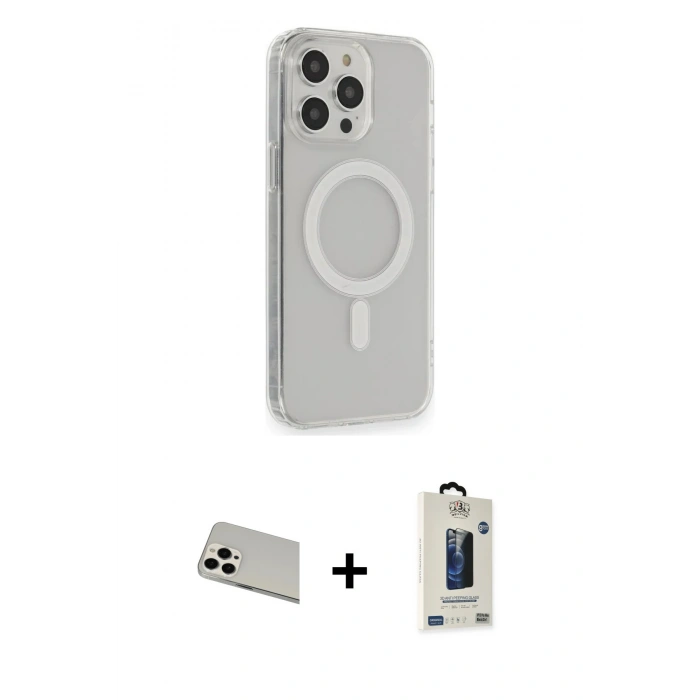 MARSİLYAN™- iPhone 13 Pro Max Kılıf Pusula Çizgi Koleksiyonu - Siyah Bilvis Hayalet Cam Ekran Koruyucu + Rainbow Kamera Lens Koruma Cam - BZ