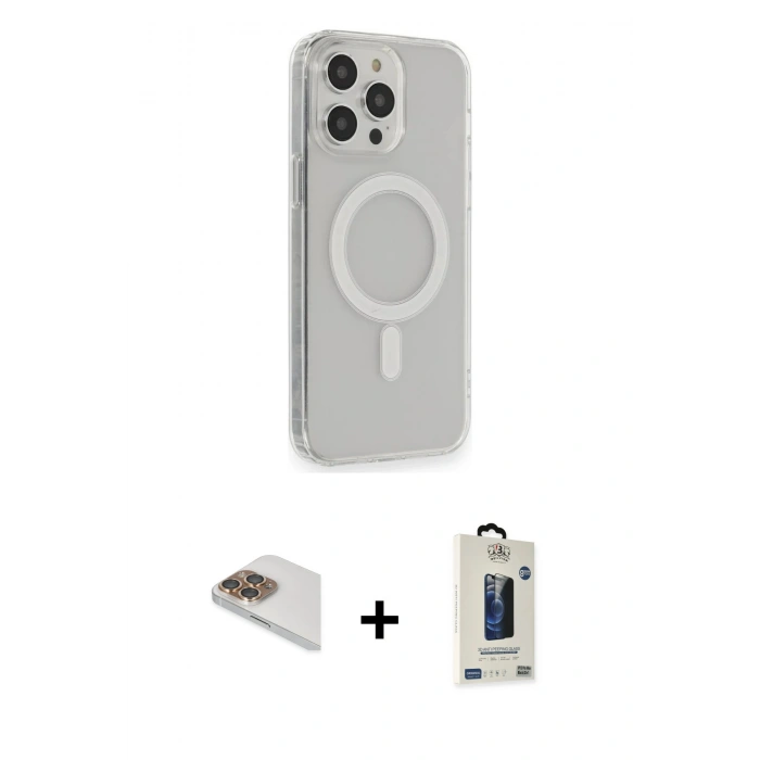MARSİLYAN™- iPhone 13 Pro Max Kılıf Pusula Çizgi Koleksiyonu - Siyah Bilvis Hayalet Cam Ekran Koruyucu + Pers Alüminyum Kamera Lens - GD