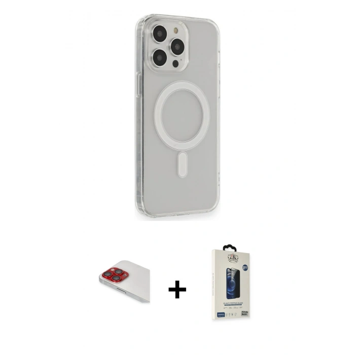 MARSİLYAN™- iPhone 13 Pro Max Kılıf Pusula Çizgi Koleksiyonu - Siyah Bilvis Hayalet Cam Ekran Koruyucu + Pers Alüminyum Kamera Lens - KI