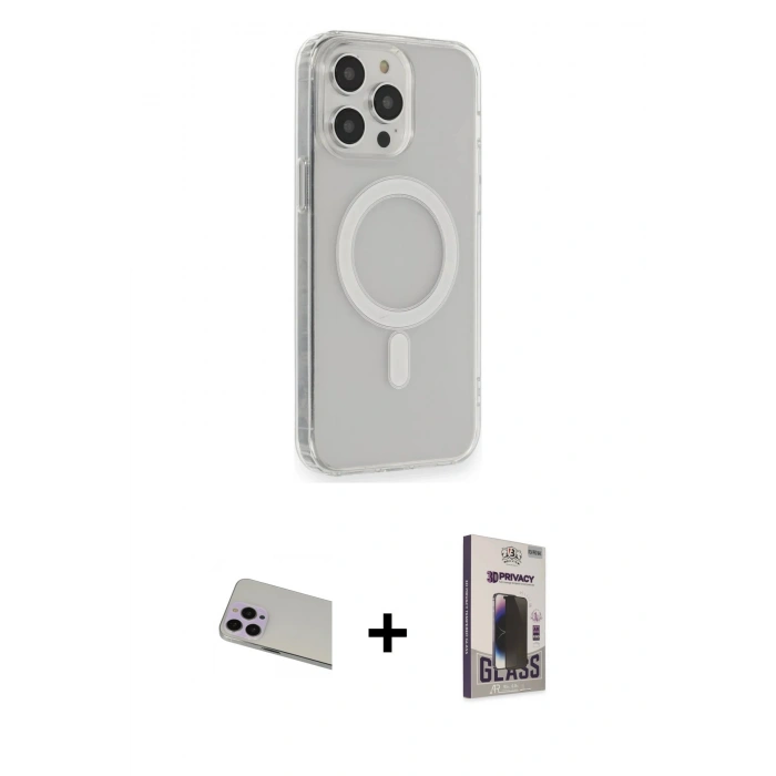MARSİLYAN™- iPhone 13 Pro Max Kılıf Pusula Çizgi Koleksiyonu - Siyah Bilvis Hayalet Cam Ekran Koruyucu + Rainbow Kamera Lens Koruma Cam - MR