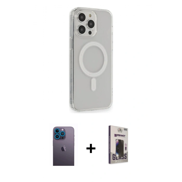 MARSİLYAN™- iPhone 13 Pro Max Kılıf Pusula Çizgi Koleksiyonu - Siyah Bilvis Hayalet Cam Ekran Koruyucu + Neon Fosforlu Kamera Lens - MI