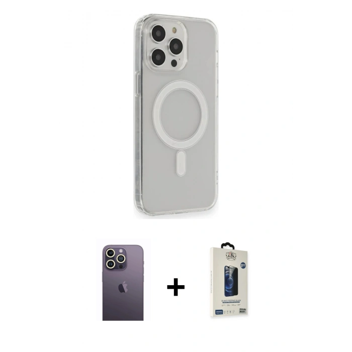 MARSİLYAN™- iPhone 13 Pro Max Kılıf Pusula Çizgi Koleksiyonu - Siyah Bilvis Hayalet Cam Ekran Koruyucu + Neon Fosforlu Kamera Lens - BZ