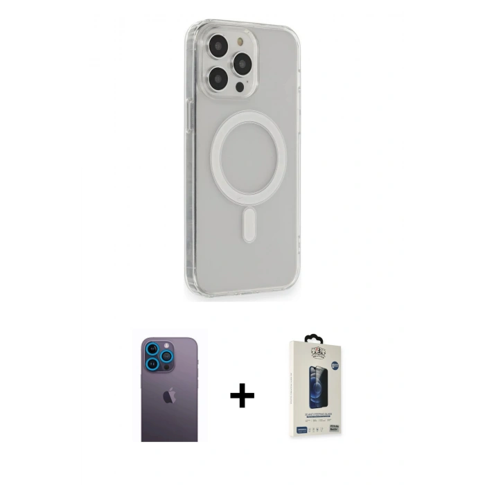MARSİLYAN™- iPhone 13 Pro Max Kılıf Pusula Çizgi Koleksiyonu - Siyah Bilvis Hayalet Cam Ekran Koruyucu + Neon Fosforlu Kamera Lens - MI