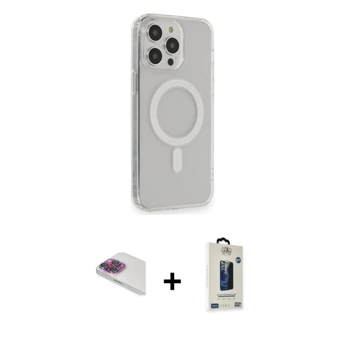 MARSİLYAN™- iPhone 13 Pro Max Kılıf Pusula Çizgi Koleksiyonu - Siyah Bilvis Hayalet Cam Ekran Koruyucu + Pers Alüminyum Kamera Lens - GI
