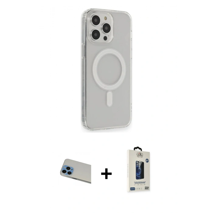 MARSİLYAN™- iPhone 13 Pro Max Kılıf Pusula Çizgi Koleksiyonu - Siyah Bilvis Hayalet Cam Ekran Koruyucu + Rainbow Kamera Lens Koruma Cam - MI