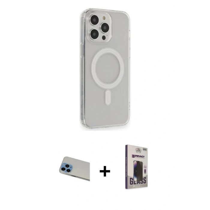 MARSİLYAN™- iPhone 13 Pro Max Kılıf Pusula Çizgi Koleksiyonu - Siyah Bilvis Hayalet Cam Ekran Koruyucu + Rainbow Kamera Lens Koruma Cam - MI