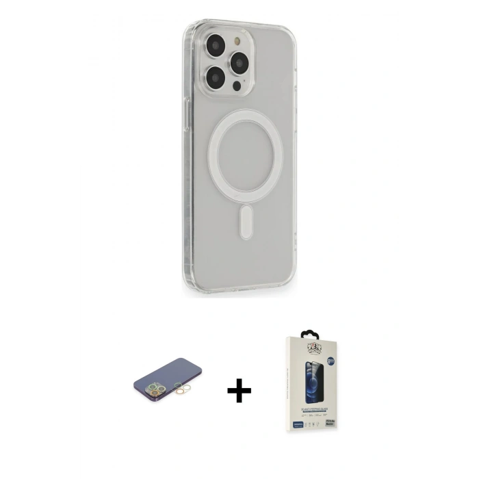 MARSİLYAN™- iPhone 13 Pro Max Kılıf Pusula Çizgi Koleksiyonu - Siyah Bilvis Hayalet Cam Ekran Koruyucu + Renkli Kamera Lens Koruma Cam - SI