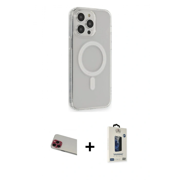 MARSİLYAN™- iPhone 13 Pro Max Kılıf Pusula Çizgi Koleksiyonu - Siyah Bilvis Hayalet Cam Ekran Koruyucu + Rainbow Kamera Lens Koruma Cam - KI