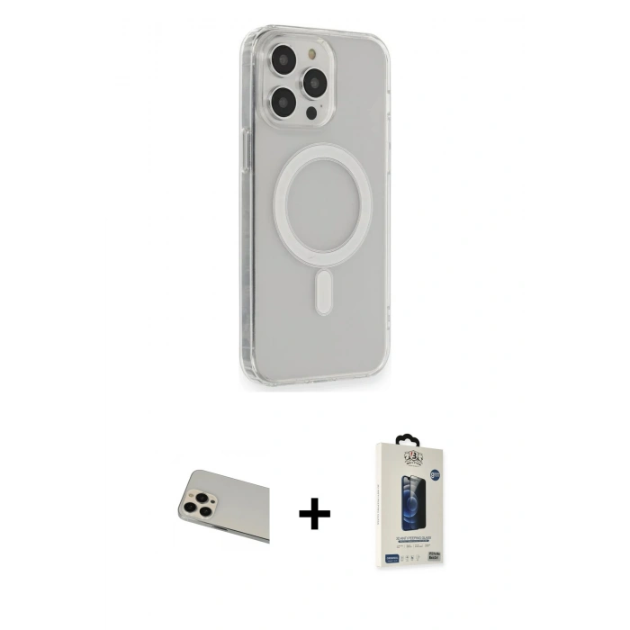 MARSİLYAN™- iPhone 13 Pro Max Kılıf Pusula Çizgi Koleksiyonu - Siyah Bilvis Hayalet Cam Ekran Koruyucu + Rainbow Kamera Lens Koruma Cam - REGD