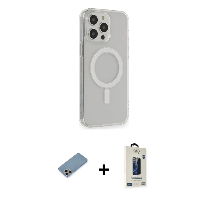 MARSİLYAN™- iPhone 13 Pro Max Kılıf Pusula Çizgi Koleksiyonu - Siyah Bilvis Hayalet Cam Ekran Koruyucu + Shine Kamera Lens Koruma Cam - GI