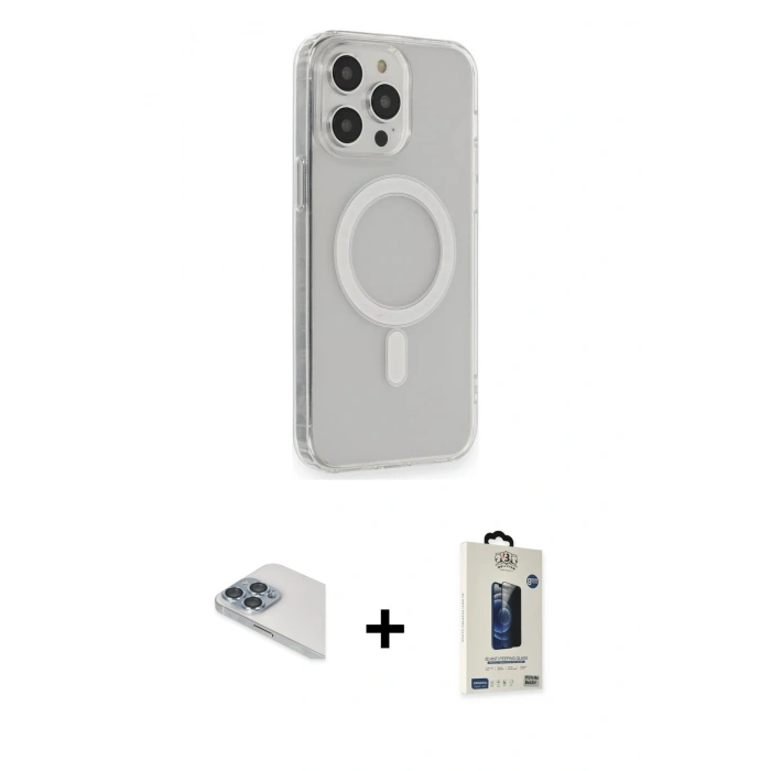 MARSİLYAN™- iPhone 13 Pro Max Kılıf Pusula Çizgi Koleksiyonu - Siyah Bilvis Hayalet Cam Ekran Koruyucu + Sierra Blue Pers Alüminyum Kamera Lens