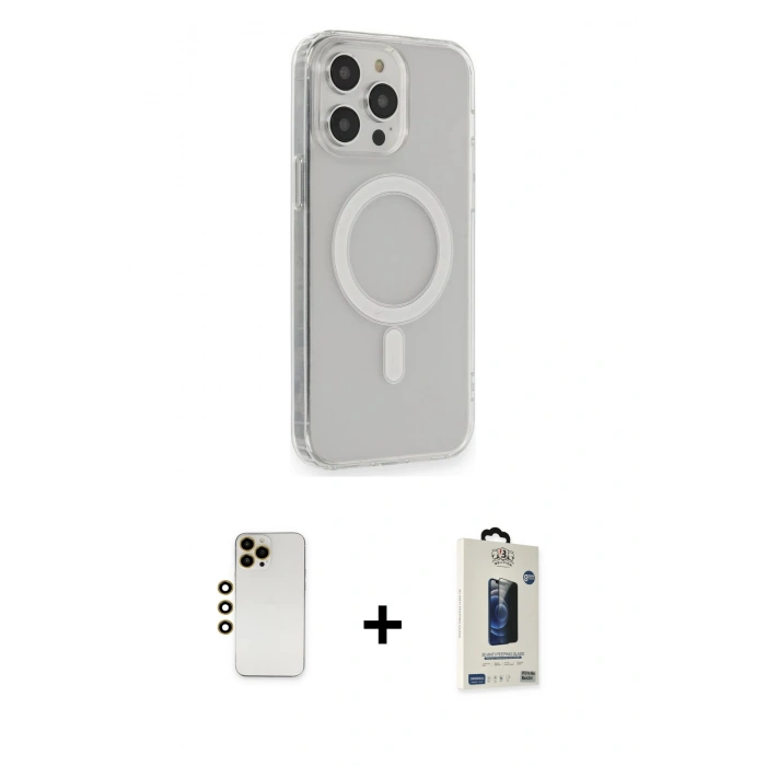 MARSİLYAN™- iPhone 13 Pro Max Kılıf Pusula Çizgi Koleksiyonu - Siyah Bilvis Hayalet Cam Ekran Koruyucu + Shine Kamera Lens - GD