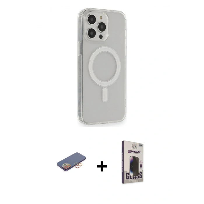 MARSİLYAN™- iPhone 13 Pro Max Kılıf Pusula Çizgi Koleksiyonu - Siyah Bilvis Hayalet Cam Ekran Koruyucu + Renkli Kamera Lens Koruma Cam - TU