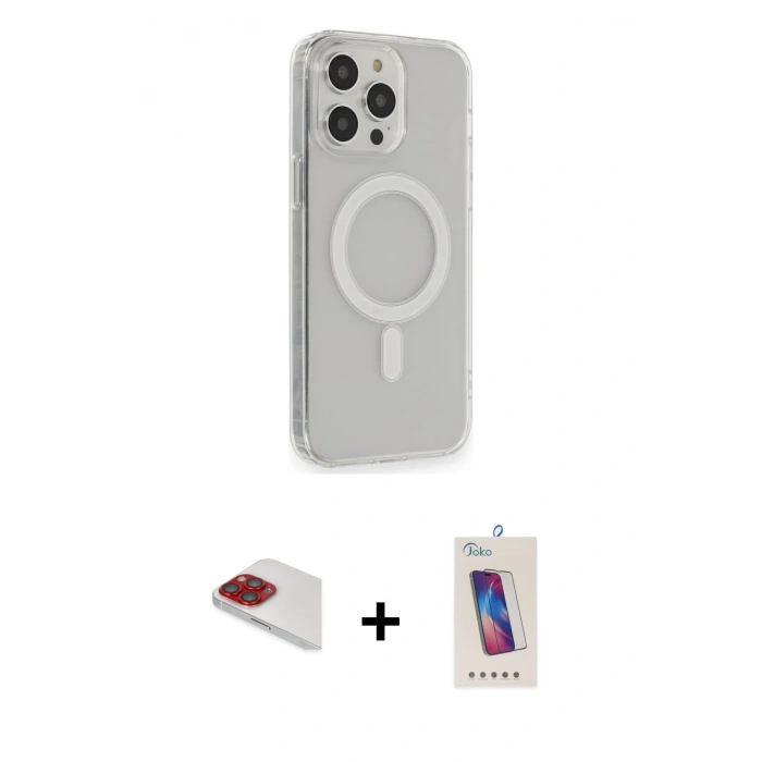 MARSİLYAN™- iPhone 13 Pro Max Kılıf Pusula Çizgi Koleksiyonu - Siyah Joko 5D Cam + Kırmızı Pers Alüminyum Kamera Lens