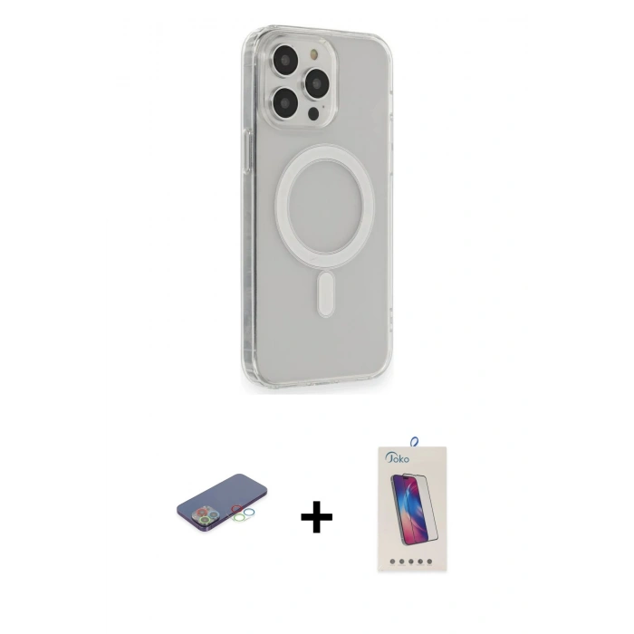 MARSİLYAN™- iPhone 13 Pro Max Kılıf Pusula Çizgi Koleksiyonu - Siyah Joko 5D Cam + Mavi Renkli Kamera Lens Koruma Cam