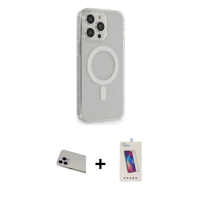 MARSİLYAN™- iPhone 13 Pro Max Kılıf Pusula Çizgi Koleksiyonu - Siyah Joko 5D Cam + Rainbow Kamera Lens Koruma Cam - MR