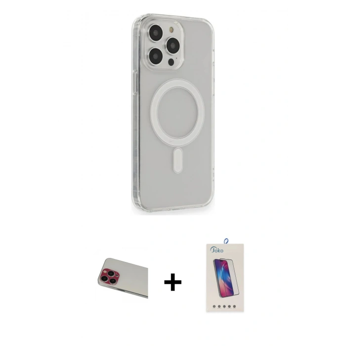 MARSİLYAN™- iPhone 13 Pro Max Kılıf Pusula Çizgi Koleksiyonu - Siyah Joko 5D Cam + Rainbow Kamera Lens Koruma Cam - KI