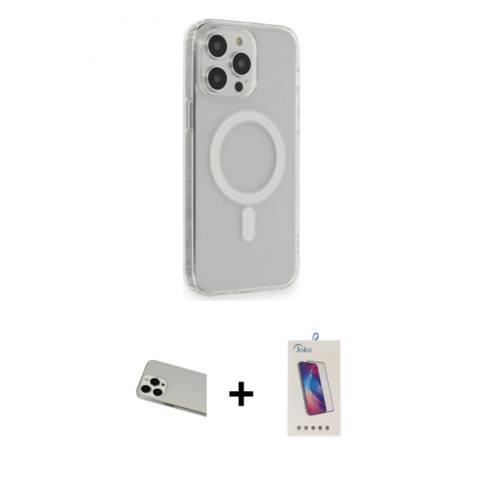 MARSİLYAN™- iPhone 13 Pro Max Kılıf Pusula Çizgi Koleksiyonu - Siyah Joko 5D Cam + Rainbow Kamera Lens Koruma Cam - BZ