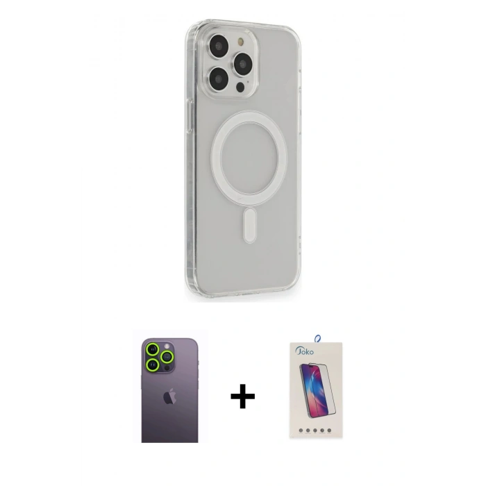 MARSİLYAN™- iPhone 13 Pro Max Kılıf Pusula Çizgi Koleksiyonu - Siyah Joko 5D Cam + Neon Fosforlu Kamera Lens - YL