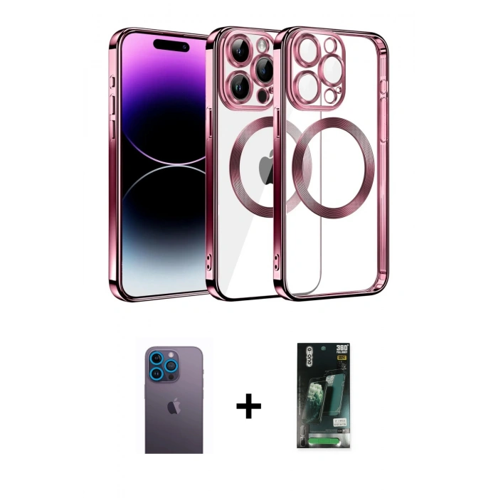 MARSİLYAN™- iPhone 13 Pro Max Kılıf Pusula Form - Şeffaf 360 Full Body Arka Koruyucu + Neon Fosforlu Kamera Lens - MI
