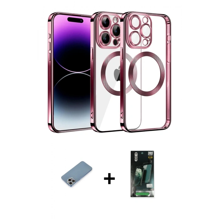MARSİLYAN™- iPhone 13 Pro Max Kılıf Pusula Form - Şeffaf 360 Full Body Arka Koruyucu + Shine Kamera Lens Koruma Cam - GI
